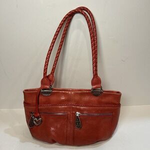 Pink Leather Brighton Snakeskin Handbag Satchel Silver Accents Embossed Handles